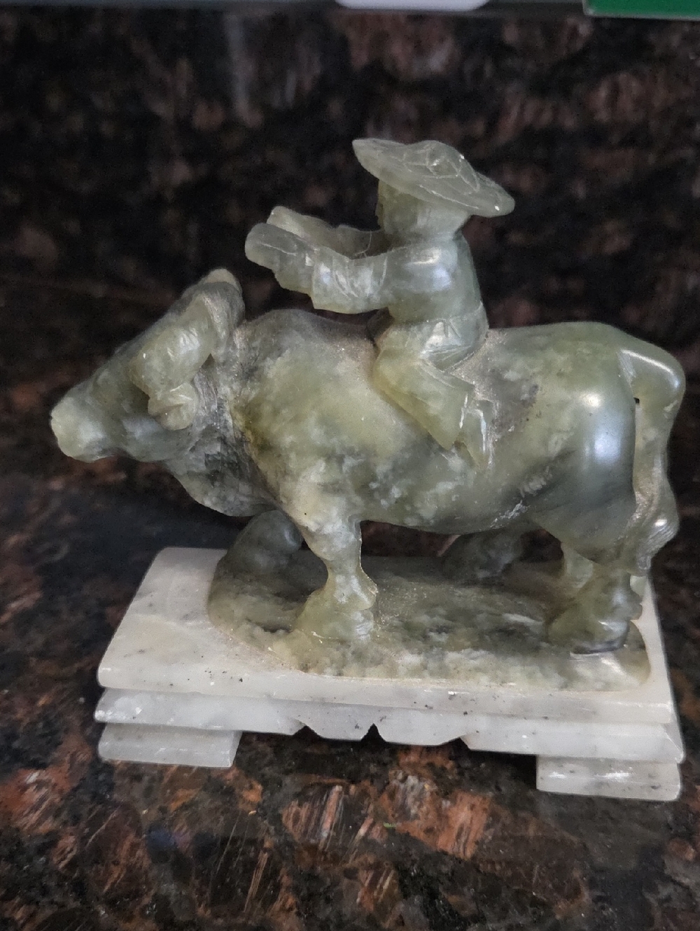 Antique Hand Carved Soapstone Boy Riding Water  Buffalo.